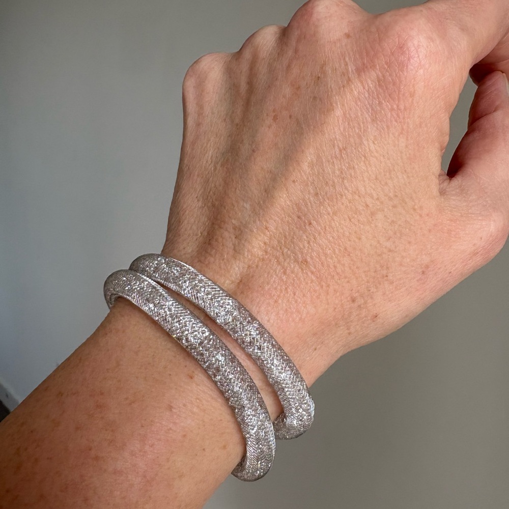 Swarovski Silver Tone Sparkle Tube wrap Bracelet Filled with Crystals